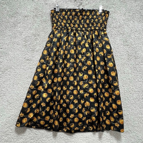Pretty Rosa Paris Dress Women's 4 Black Yellow Sun Moon Print Strappy Sleeveless - Picture 8 of 13